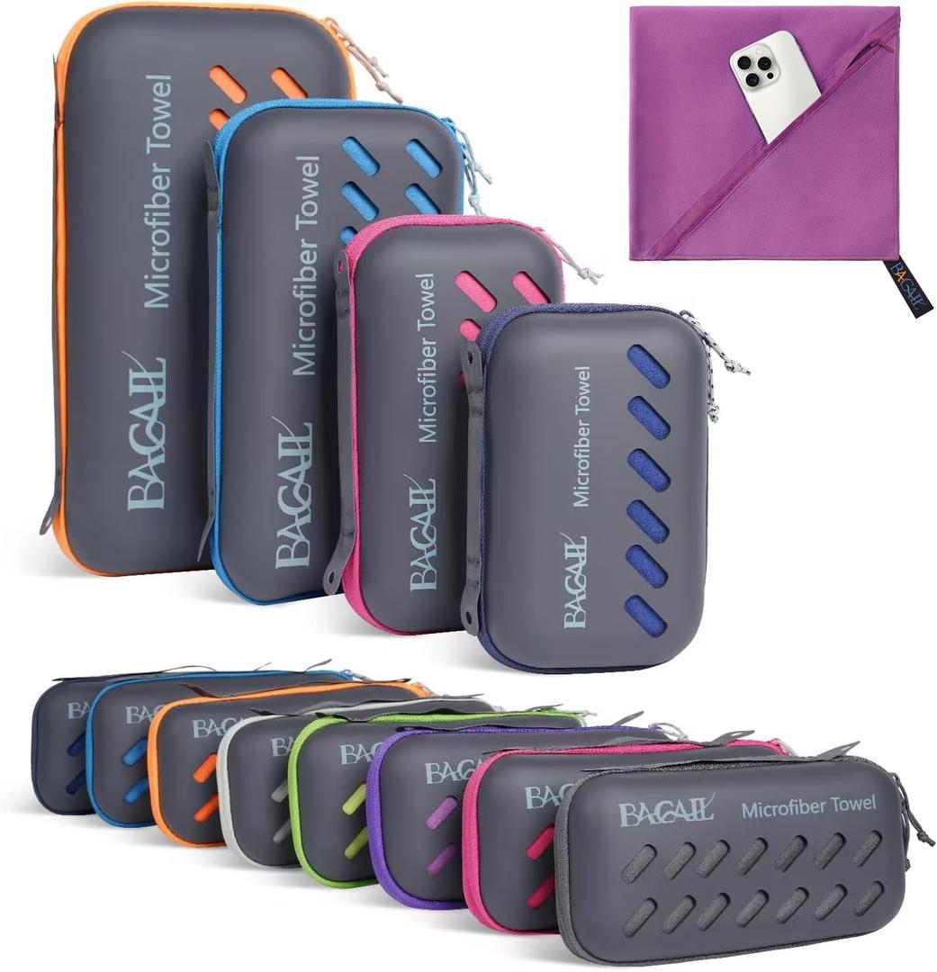 BAGAIL Camping Towel with EVA Case, Compact & Ultra Soft Microfiber Travel Towel - Super Absorbent & Lightweight Quick Dry Towels for Sports, Beach, Gym, Backpacking, Hiking and Yoga (L - 28" x 56", Purple)