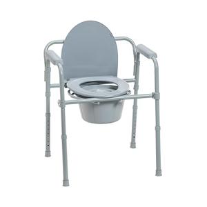 Drive Medical 11148-1 Folding Steel Bedside Commode Chair, Portable Toilet, Supports Individuals Weighing Up To 350 Lbs, with 7.5 Qt. Bucket and 13.5 Inch Seat, Grey