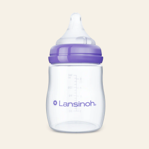 Lansinoh AntiColic Baby Bottles, BPAFree Plastic, 5 Ounces, 4 Count, Extra Slow Flow Nipples (Size XS), Breastfeeding Bottle with NaturalWave Design