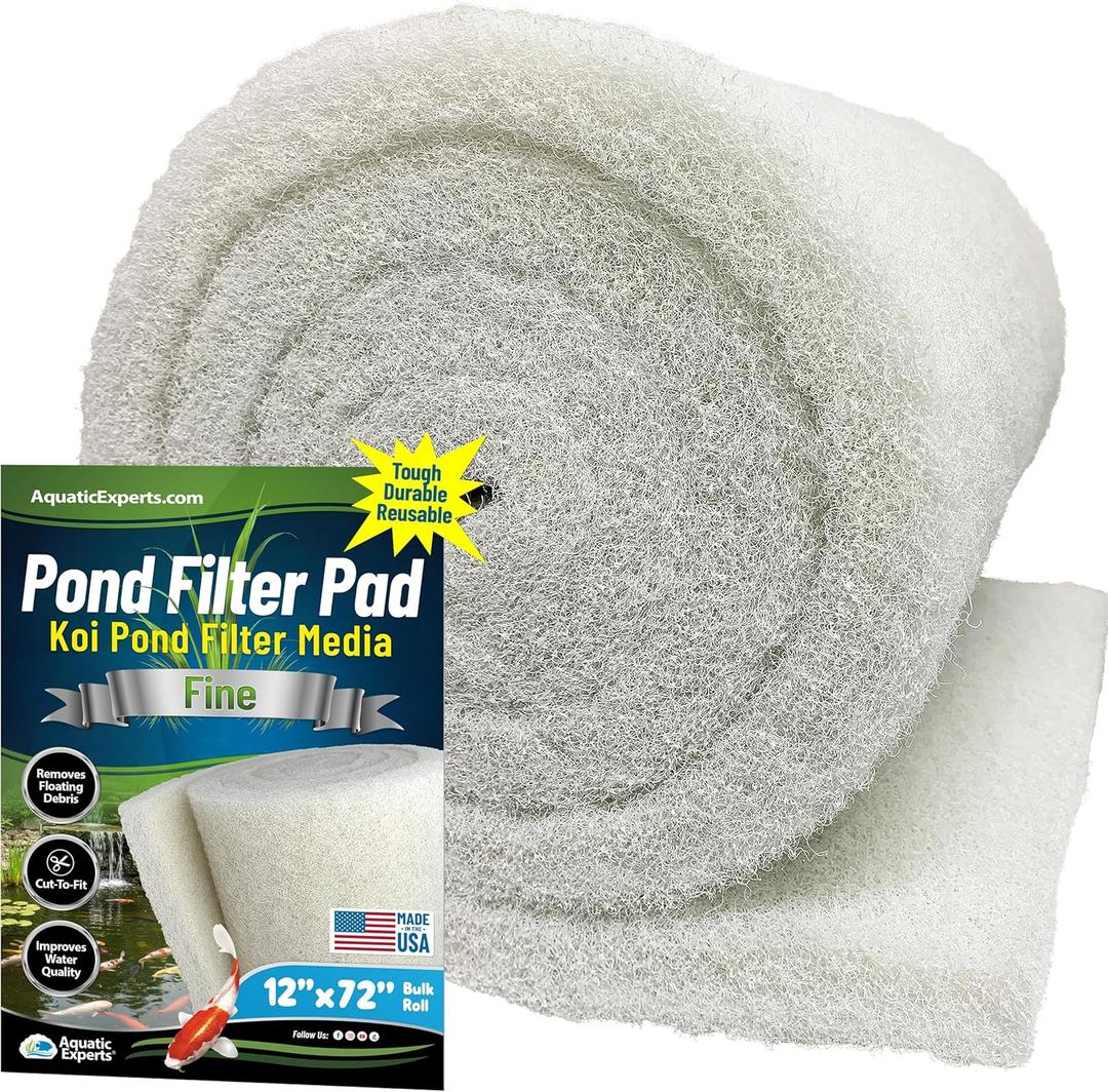 Classic Koi Pond Filter Pad FINE - White Bulk Roll Pond Filter Media, Ultra-Durable Pond Filters for Outdoor Ponds, Reusable Fish Pond Filter Material, USA, Aquatic Experts (3/4" - 1" x 12" x 72")