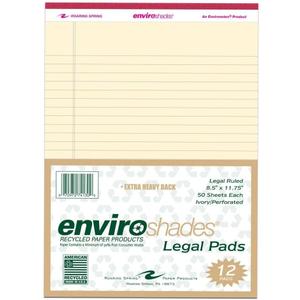 ROARING SPRING Enviroshades Recycled Colored Legal Pads, Ivory, 12 Pack, 8.5" x 11", Legal Ruled, 50 Sheets Per Pad, 15 lb Perforated Paper, Made in USA