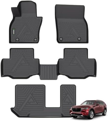 Floor Mats for Mazda CX-90 & CX90 PHEV (Plug in Hybrid) 7 & 8 Passenger / 2024 2025 2026 / 2nd Row Bench Seat/ Waterproof Non-Slip All Weather TPE Car Mats, 3 Rows, Black