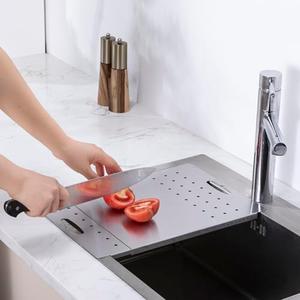 Over the Sink Cutting Board, Stainless Steel Over Sink Cutting Board, RV Sink Cover for Counter Space, Expandable Dish Drain Board, Kitchen Gadgets, 10.43" x12.6"