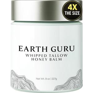 2 x Earth Guru XL 8 OZ Whipped Beef Tallow for Skin,100% Natural Beef Tallow and Honey Balm, Face Moisturizer & Body Lotion Cream, Grass-Fed & Finished, Sebo De Res Para La Cara, Organic Olive Oil, Manuka