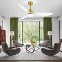 52" Contemporary Ceiling Fans with Lights and Remote, Quiet DC Motor, 3 Reversible Blades, 6-Speed, Modern Gold and White Low Profile Ceiling Fan with 3-Color LED Light Fandelier for Bedroom