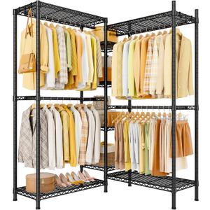 Ulif E4L L-shaped Clothes Rack for Corner, Heavy Duty Freestanding Garment Rack, Metal Clothing Organization Storage System with Shelves and Hangers, Max Load 962lbs, 42.7"W x 42.7"D x 79.3"H, Black