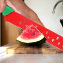 DECHOUS Watermelon Knife with Sleeve: Long Serrated Watermelon Knife for Melon Cutting - Kitchen Fruit Melon Cutter Slicer for Home Summer Party Fruit Serving (Red Green)