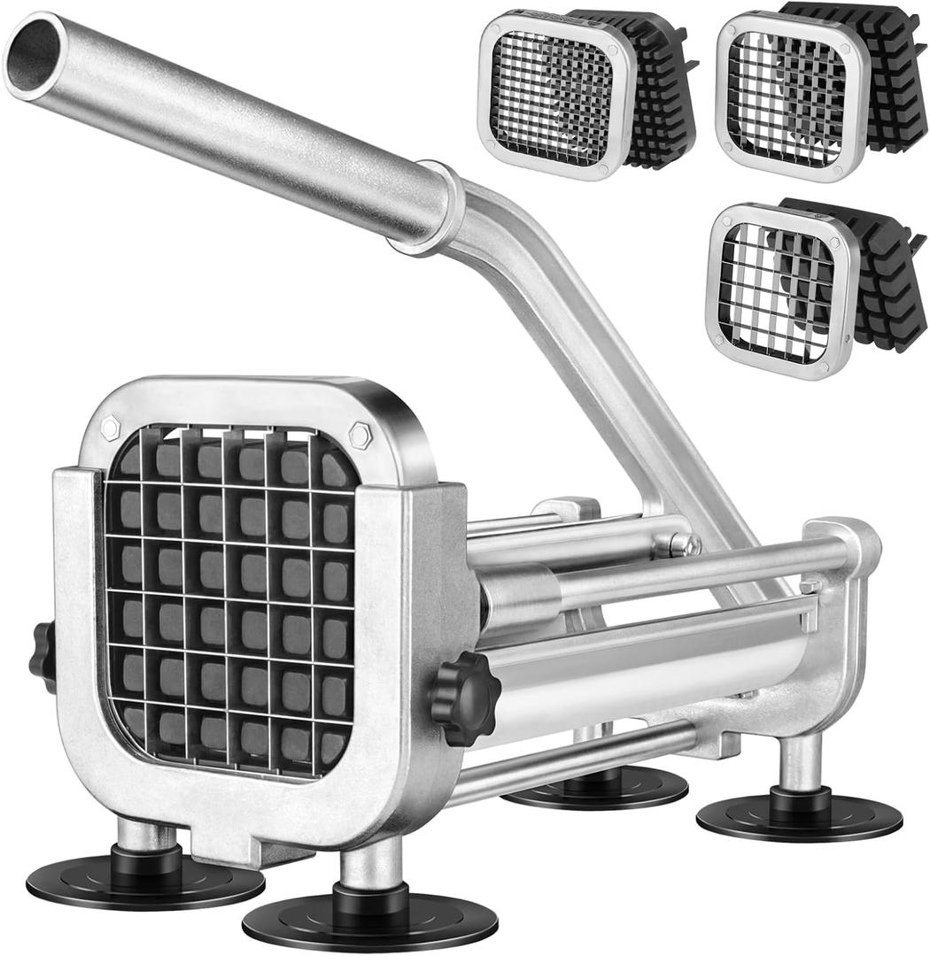 3Pcs French Fry Cutter, Ruooson Professional Potato Cutter Slicer with 1/2 In & 3/8 In & 1/4 In Stainless Steel Blades, Great for Whole Potatoes Carrots Cucumbers.