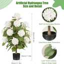 3FT Artificial Hydrangea Tree with White Flowers, 2 Pack Faux Silk Plant Fake Hydrangea Bush Flower Tree for Porch Patio Living Room Decor