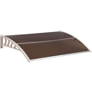 MATICO 58.5" Outdoor Clear Door Awning Patio Window Cover Polycarbonate Rain & Snow Protection, Modern Hollow Sheet with UV Protection Cover, Window Door Awning Canopy,Tea/White-Edge