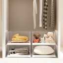 Vaela 4 Pack Stackable Closet Organizers and Storage Shelves,Transparent Multifunctional &Foldable Sweater Storage for Closet, Bathroom, Kitchen, Cupboard, Laundry Room, and Office