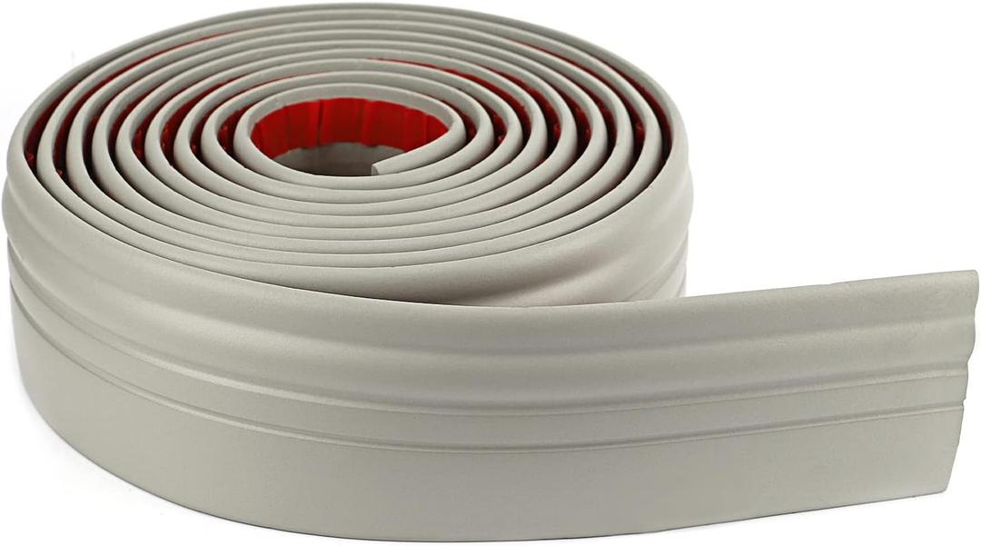 COUKIU Flexible Wall Base Moulding Trim, Peel and Stick Rubber Baseboard Molding, 4 Inch x 16.4 Feet Self-Adhesive Vinyl Wall Base Cove Base (Grey) (Gray)