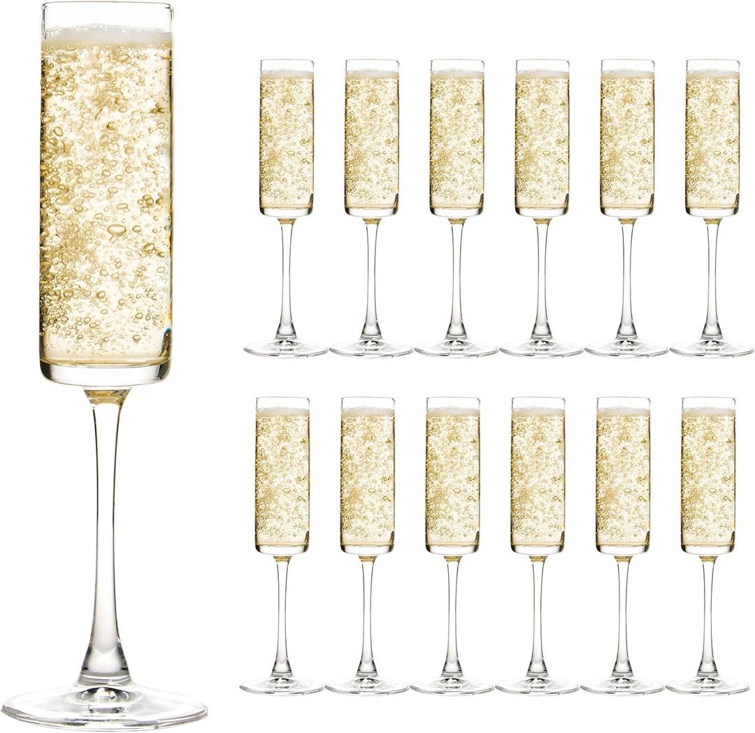 UMEIED 6 Oz Edge Champagne Flutes Set of 12, Long Stemmed Crystal Clear Champagne Flute Glass Set, Sparkling Wine Glasses for Home Party Wedding Birthday Housewarming Gifts