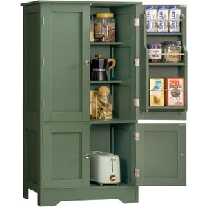 TEENFON 43" H Storage Cabinet with 4 Doors, Kitchen Cabinet with 6 Door Shelves, Kitchen Pantry Cabinets for Living Room, Dining Room, Bathroom, Forest Green