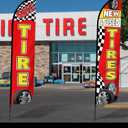 HunnmingRe 2 Pack 12 Feet Tire Sale King Flags New and Use Tires Shop Feather Flags for Businesses Highly Visible Weatherproof Polyester Banner Sale Advertising Sign No Flagpole Include(Fashionable)