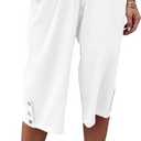 Larmliss Womens Casual Capri Pants Elastic Waist Solid Color 3/4 Wide Leg Summer Trousers with Pockets, XX Large