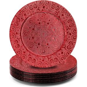 SOUJOY 12 Pack Red Charger Plates, 13 Inch Dinner Plate, Plastic Christmas Phoenix Pattern Elegant Serve Ware Plates for Weddings, Parties, Anniversary