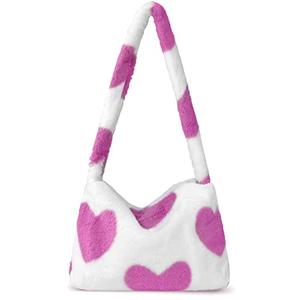 Fuzzy Tote Bag Y2K Fluffy Shoulder Bag Women Furry Purse Large Cute Plush Bag Ladies Faux Fur Bag for Autumn and Winter (Pink Heart)