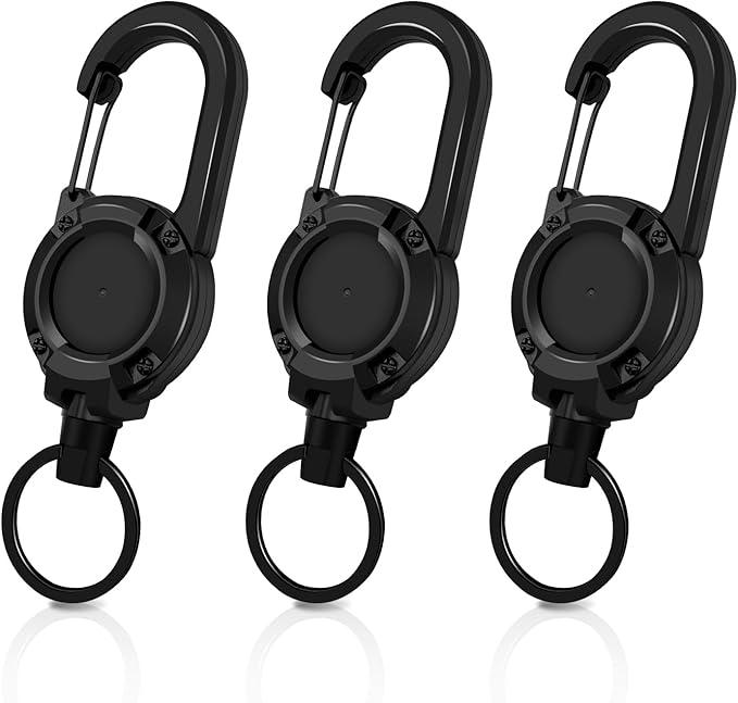 Set of 3 Heavy-duty Retractable Keychains with Retractable Reels, Multifunctional Tool Carabiner Keychains.