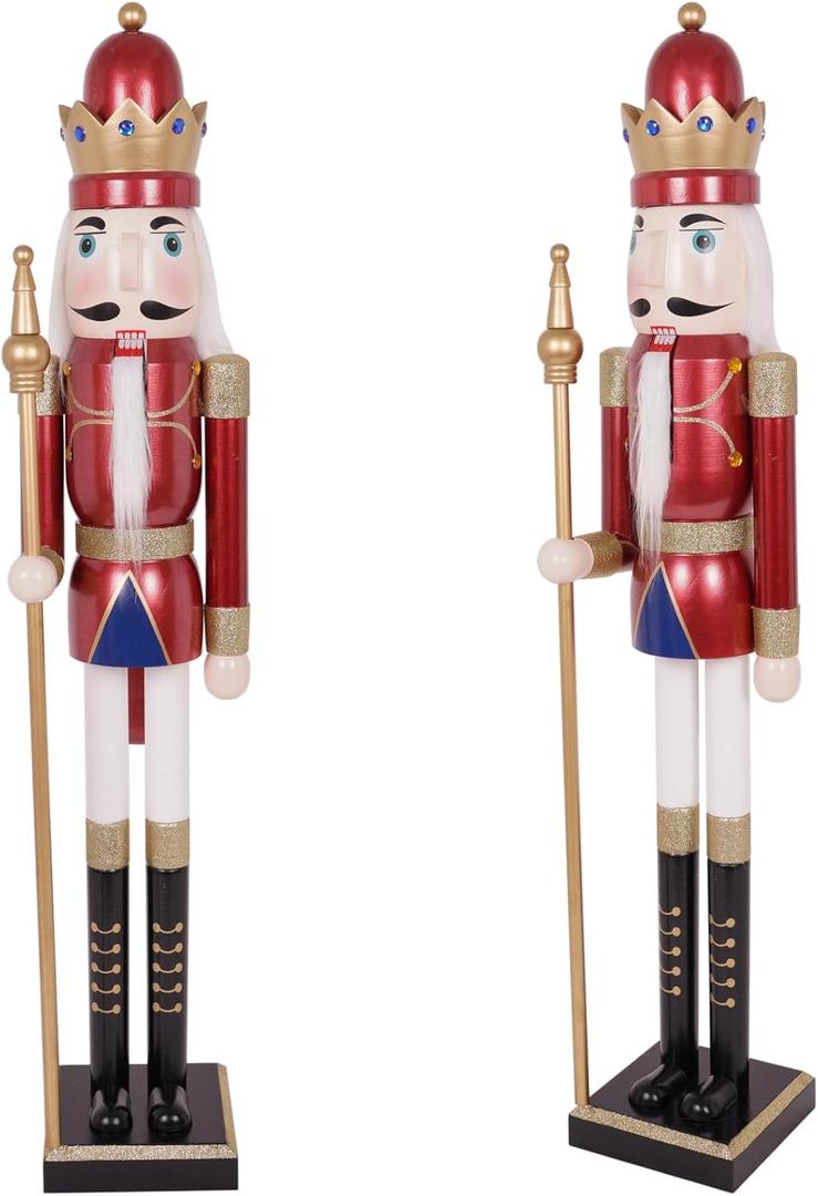 4ft Nutcracker Christmas Decor Large Red Wooden King Nutcracker Figure Ornaments for Outdoor Decorations (1PCS)
