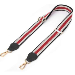 Beige Green Red Stripe Purse Strap with Gunmetal Black Hardware 1-1/2 Inch Wide Replacement Crossbody Guitar Style Shoulder Strap for Handbags Totes