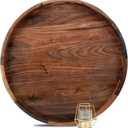 22 Inches Extra Large Round Black Walnut Wood Ottoman Tray with Handles, Serve Tea, Coffee or Breakfast in Bed, Classic Circular Wooden Decorative Serving Tray
