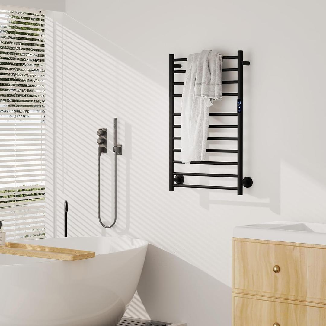 Statappy Towel Warmer Rack, Heated Towel Racks for Bathroom, Wall Mounted Electric Towel Warmer with Built-in 24hr Timer, Plug-in/Hardwired, Matte Black (11-Bar)