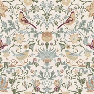 Beige Vintage Birds Berries Floral Peel and Stick Wallpaper for Bathroom Bedroom Retro William Morris Wallpaper Removable Flower Contact Paper for Cabinets and Drawers Mural Vinyl 17.5"X118"