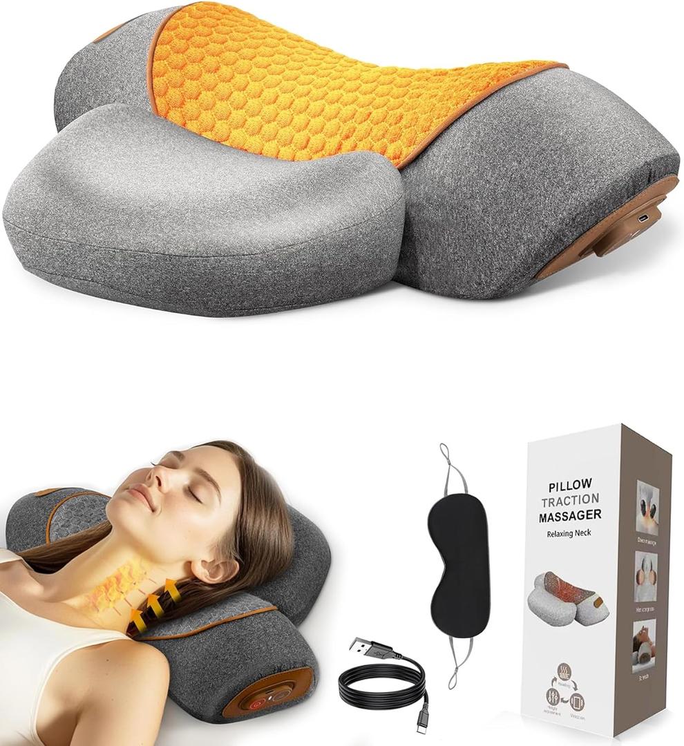 Neck Massager Pillow, 3-in-1 Neck Pillow, Massage Neck Hump for Shoulder Relief,Relieves Deep Tissue by Heating and Stretching,Ergonomic Cervical Traction Suppor - Dark Gray