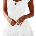YOBECHO Womens Summer Ruffle Sleeve Sweetheart Neckline Printing Dress Mini Dresses