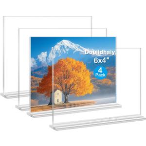 Acrylic Picture Frame 4x6 inches, 4 Pack Clear Plastic Picture Frames Holder Standing,Double Sided Picture Desktop Display for Photo Home Office - Horizontal
