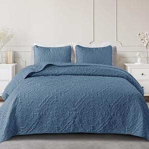 Exclusivo Mezcla Quilt Set Full Queen Size, Lightweight Vintage Quilts with 2 Pillow Shams, Soft Queen Bedspreads Coverlets Bedding Set for All Seasons, (90"x96", Bluish Grey)