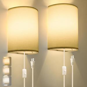Plug in Wall Sconce, 3 Color, Set of Two, Industrial Wall Lamp with Plug in Cord, Rustic Fixture, On/Off Switch Vintage Wall Light Fixture for Headboard Bedroom Porch (White)