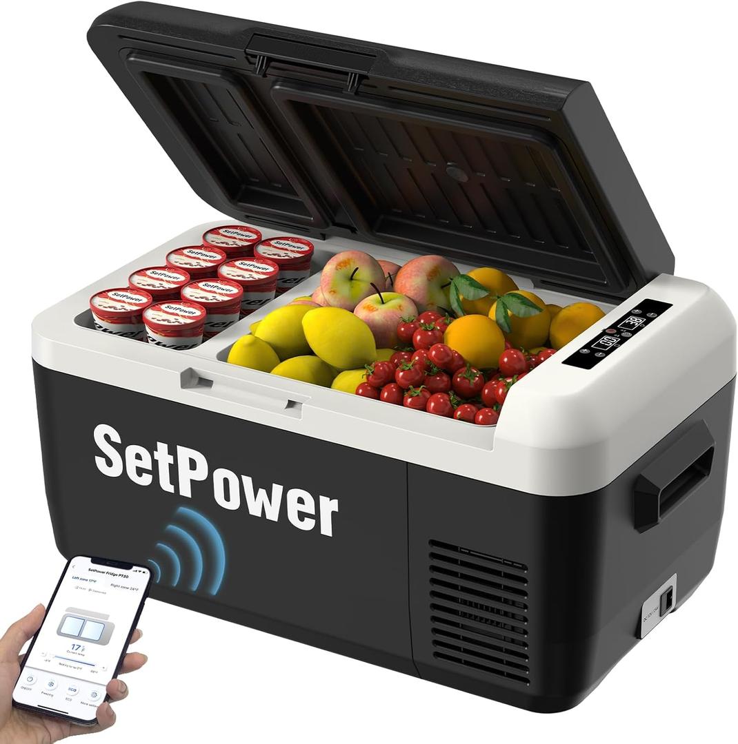 Setpower PT30 12V Refrigerator Dual Zone 32 Quart Car Refrigerator 12V Portable Fridge Electric Cooler for Vehicles SUV Van RV Truck Car Camping Road Travel (Grey)