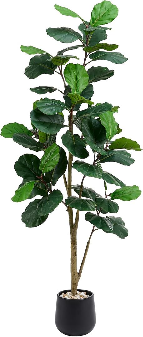 Artificial Fiddle Leaf Fig Tree 7FT, Large Realistic Faux Ficus Lyrata Plant with Pot Large Faux Plant for Indoor Outdoor Home, Office, Living Room, Bathroom Decor