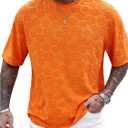 BEAUDRM Men's Floral Tees Tops Crewneck Shirt Short Sleeve Vacation Summer T Shirt Streetwear (Orange, S)