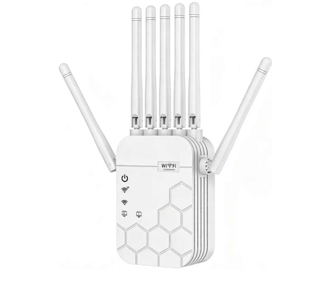 WiFi Extender AC1900 Dual Band – Long Range Signal Booster with 6 High-Gain Antennas, Covers 12,880 123456( black)