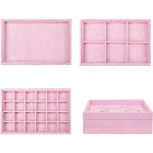 Stratalife Set of 3 Earring Holder Organizer Drawer Jewelry Organizer Tray Jewelry Tray Bracelet Organizer Jewelry Trays for Drawers Removable Dividers Jewelry Holder Drawer Inserts Pink