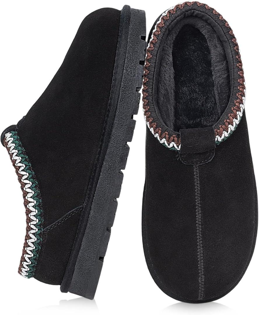 XIXITIAO Slippers for Women Suede Leather Platform Slippers Slip on Cozy Winter Womens House Slippers for Indoor Outdoor, 8.5