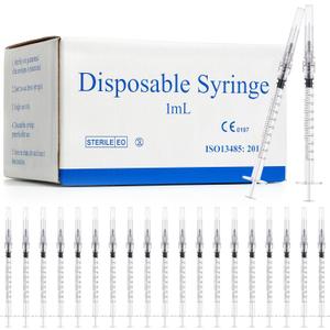 100 Pack 1ml Syringes with Needle - 27G 1/2 inch Disposable 1cc Luer Lock Syringe for Scientific Lab Use, Sterile Individually Wrapped