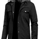 Pursky Men's Canvas Cotton Military Casual Field Jacket Outerwear With Removable Hood 2XL