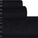 Ultra Soft 3 Pack Cotton Towel Set, Contains a Bath Towels 28x55 inch, a Hand Towels 16x24 inch & a Wash Coths 12x12 inch, Ideal Everyday use, Compact & Lightweight - Black