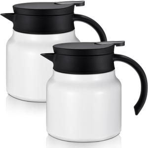 Ziliny 2 Pcs 27 oz Thermal Coffee Carafes for Keeping Hot/cold Stainless Steel Small Coffee Creamer Container Double Wall Vacuum Insulated Tea Pot Milk Beverage Dispenser for Party Home (White)