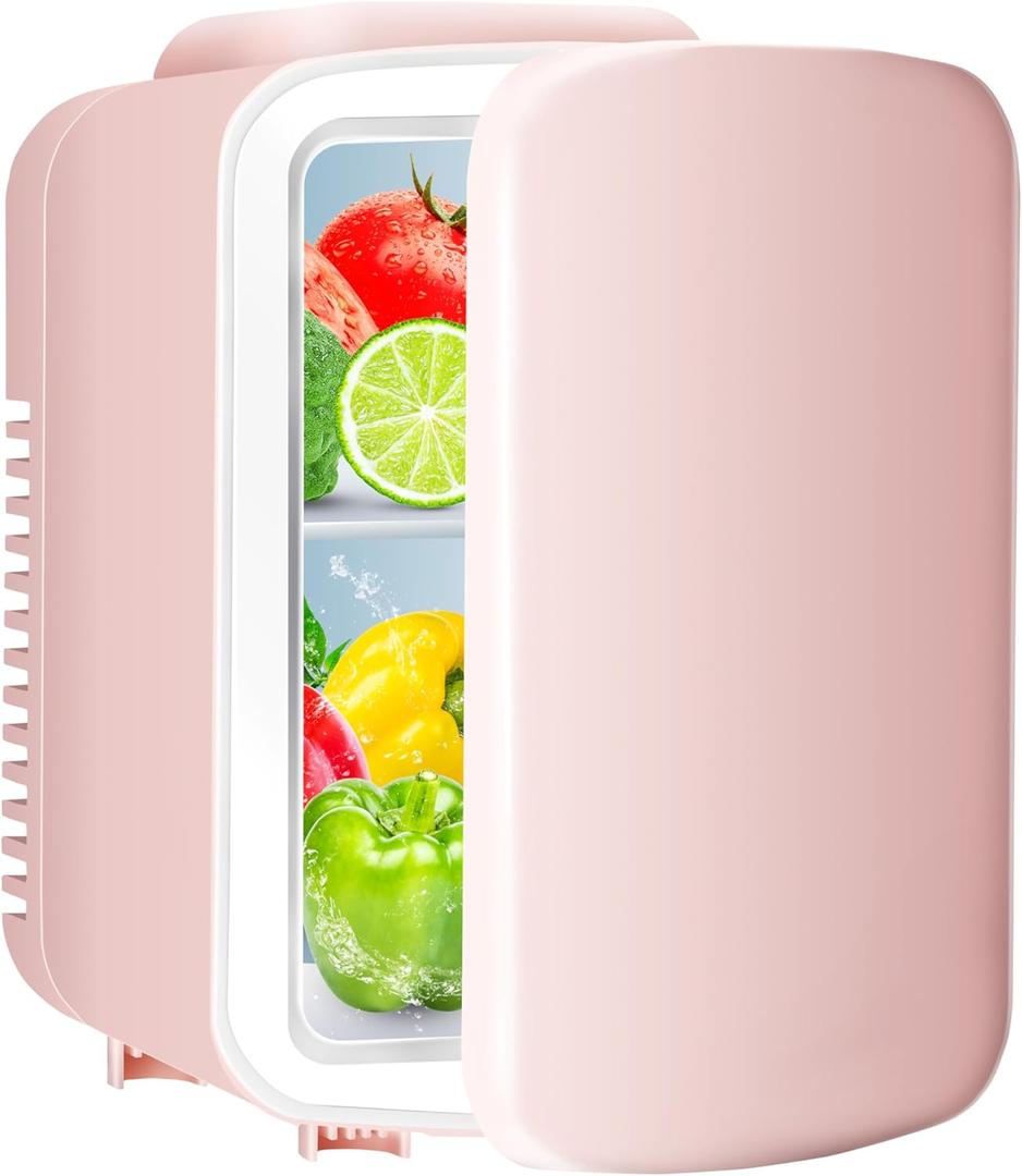 YSSOA 4L Mini Fridge, 6 Can Portable Cooler & Warmer Compact Refrigerators 100% Freon-Free & Eco-Friendly, for Food, Drinks, Skincare, Office, Pink New
