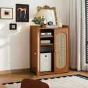 Large WiFi Router Storage Cabinet 23.6" x 32.3" x 9.8",3-Tier Bamboo Rattan Standing Modem Organizer Box for Home & Office, No Back Panel (Walnut