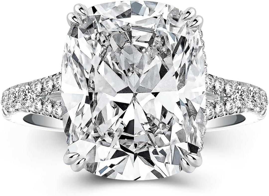 RODIFFY Split Shank Silver 4.5CT Cushion Promise Ring for Women, 7.5,  Silver