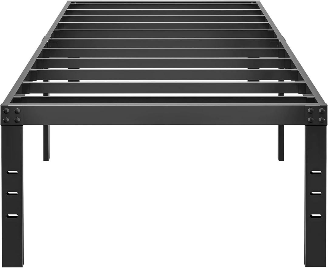 18 Inch Metal Twin XL Bed Frame No Box Spring Needed - Easy Assembly Heavy Duty Noise Free Narrow Bedframes - Single Black Basic Steel Slats Platform with Storage