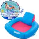 SwimWays Spring Float Premium SunSeat Pool Chairs, Inflatable Pool Floats Adult with Fast Inflation for Ages 15 & Up (Sunseat Pool Chair Blue/Pink (New Version))