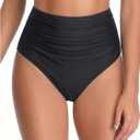 Tempt Me Women High Waisted Bikini Bottom Full Coverage Swimsuit Bottom (Black, L)