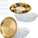 2-Pack 11.8" Chilled Serving Trays to Keep Food Cold, Gold & Silver Metal Round Plates, Plastic Ice Plates & 10 Forks, 2-Tier Ice Chilled Platters for Shrimp Cocktail, Appetizers, Buffet